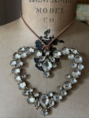 Katrina Clear Crystal look Heart Pendant Necklace with adjustable Leather Cord